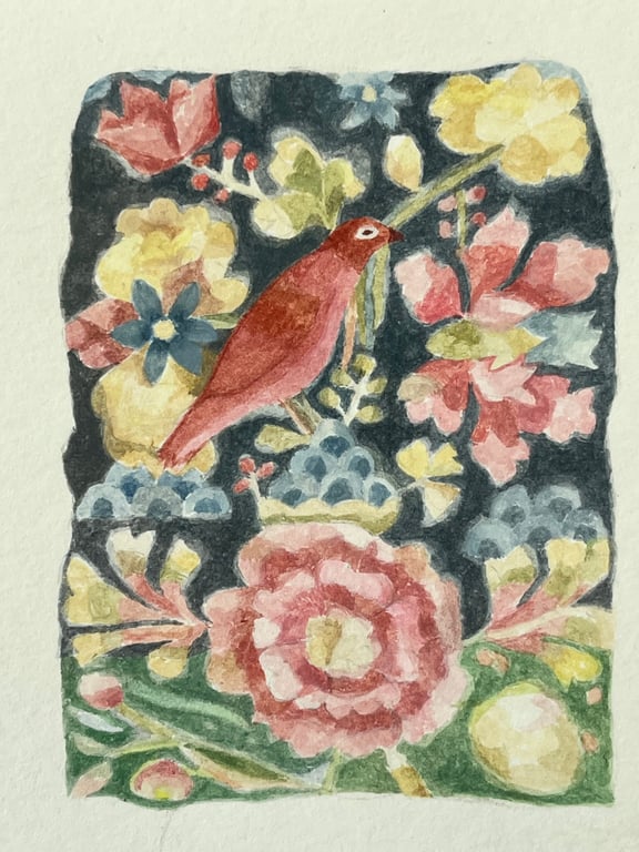 Magic bird original gouache painting 