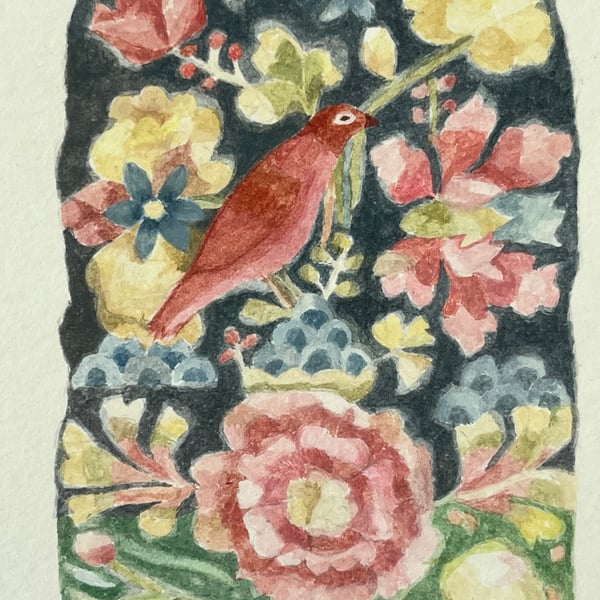 Magic bird original gouache painting 