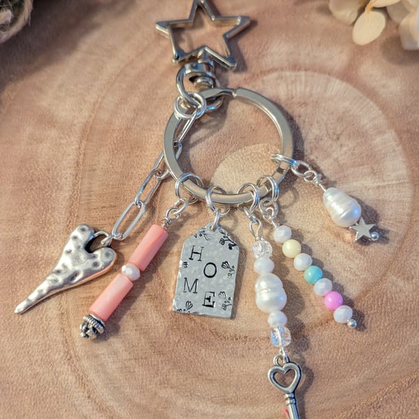 Key Chain With Hand stamped 'Home' Tag Detail