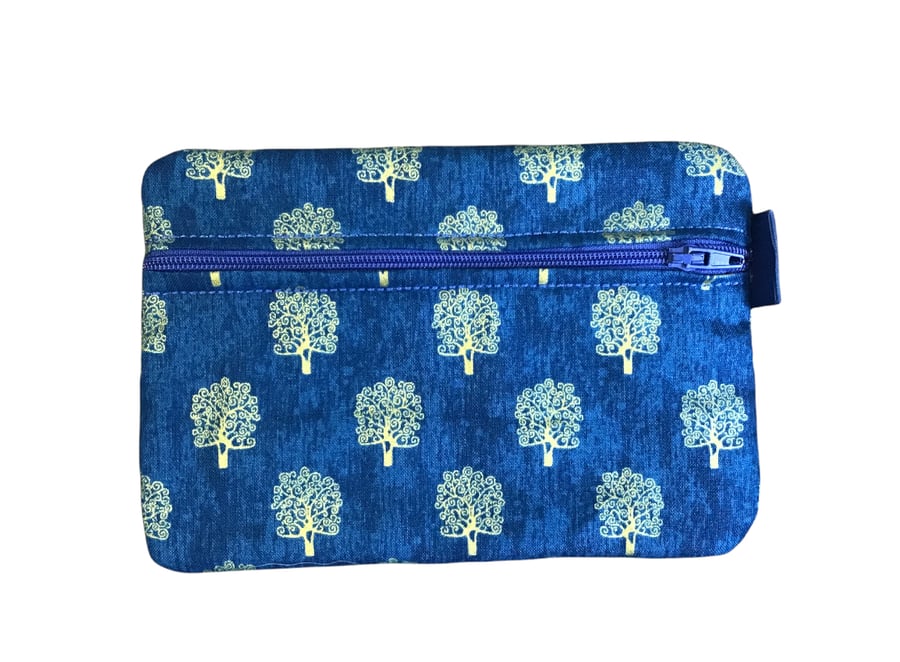 Blue and Gold Tree design Medium zipped purse 