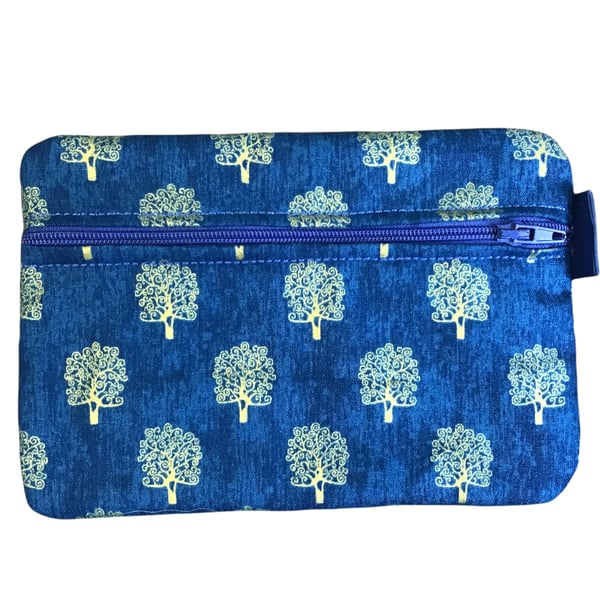 Blue and Gold Tree design Medium zipped purse 