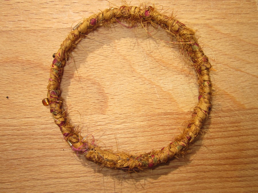Textile bangle 'Cymbidium' small to medium - recycled sari silk