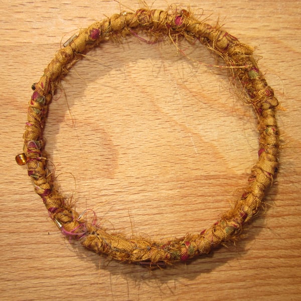 Textile bangle 'Cymbidium' small to medium - recycled sari silk