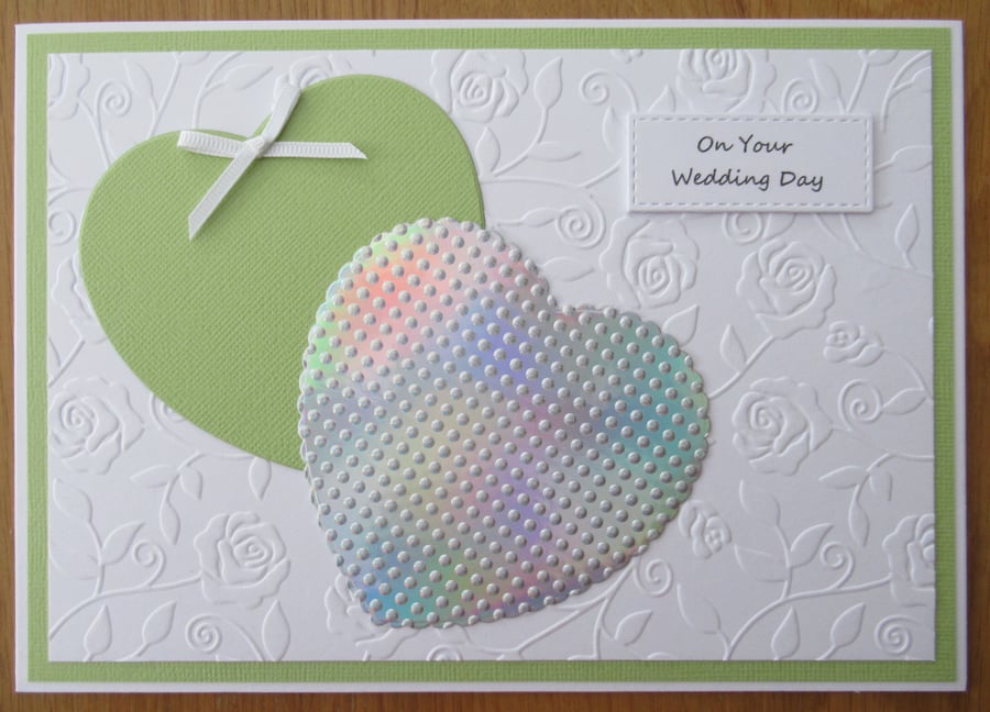 Two Hearts - A5 Wedding Card -  Lime Green