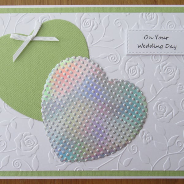 Two Hearts - A5 Wedding Card -  Lime Green