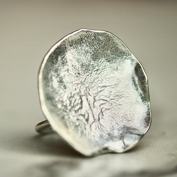 Chunky silver ring - reticulated lily pad