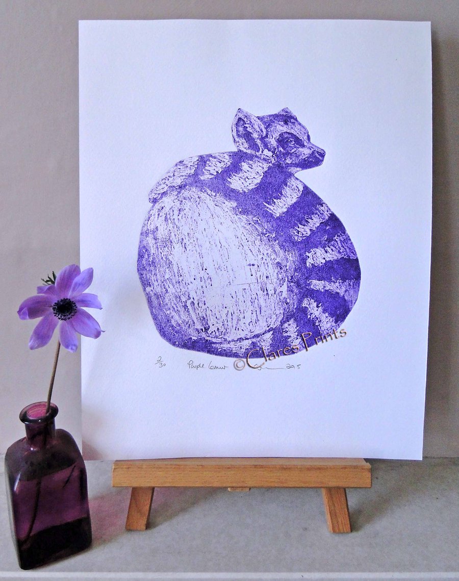Purple Lemur Art Limited Edition Collagraph Print