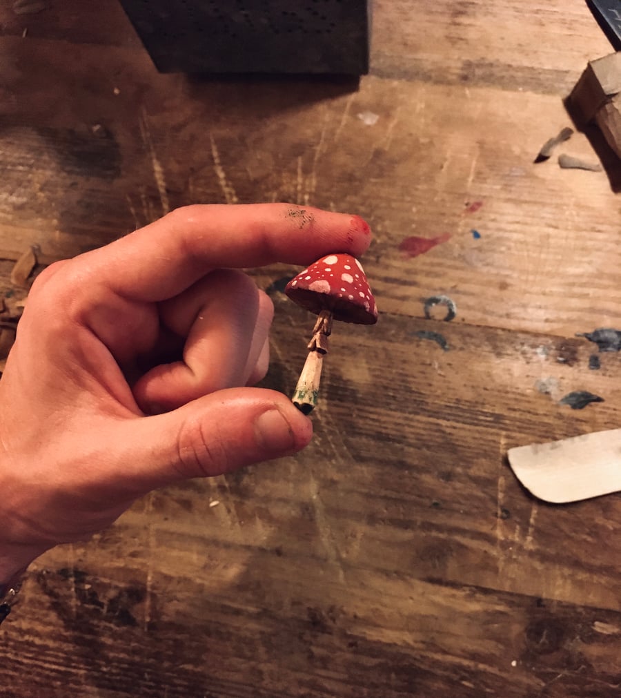 Hand Carved Faerie Mushroom Pendant 
