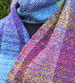 Handwoven Wool & Silk Scarf in Blues, Purple and Gold - Image 6