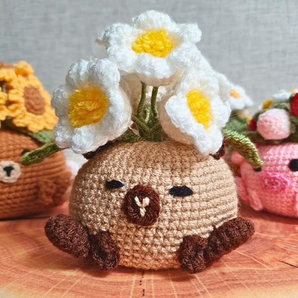 Amigurumi Crochet Lily Of The Valley Capybara Pot, Nursery & Kids Room Décor