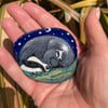 Badger Mother & Cub Hand Painted Stone Rock Art Woodland Animal Gift Ornament