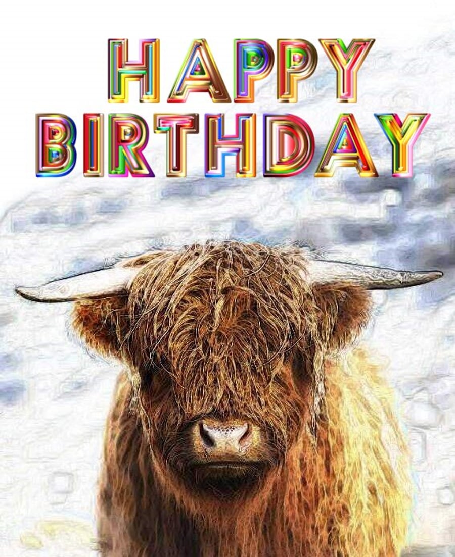 A5 Highland Cow Happy Birthday 