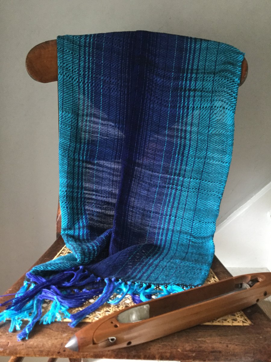Hand Woven Deep Blue Sea Lightweight Wrap Scarf