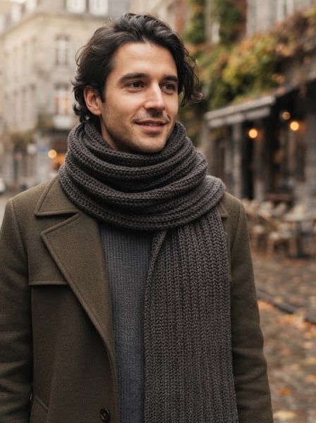 Hand-Crocheted Charcoal Grey Doctor Who Scarf: 7-Foot Ribbed Winter Wrap