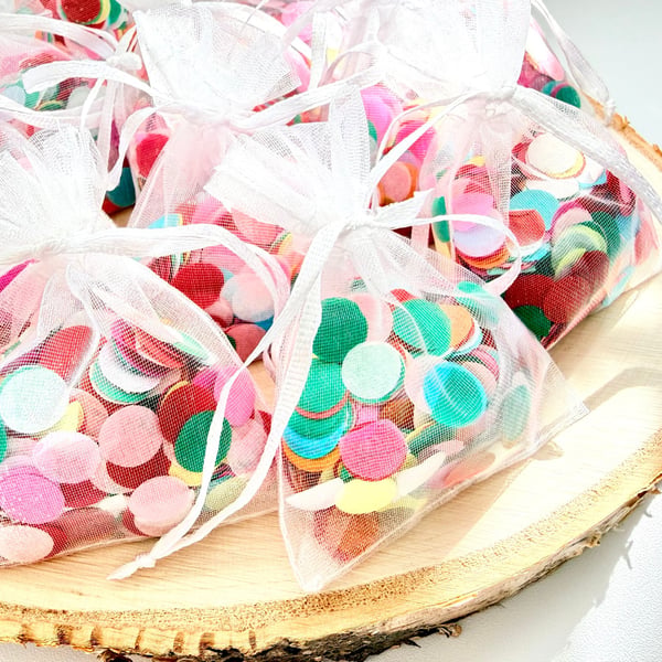Biodegradable Confetti Circles, White Organza Bag, Wedding Toss Eco Friendly
