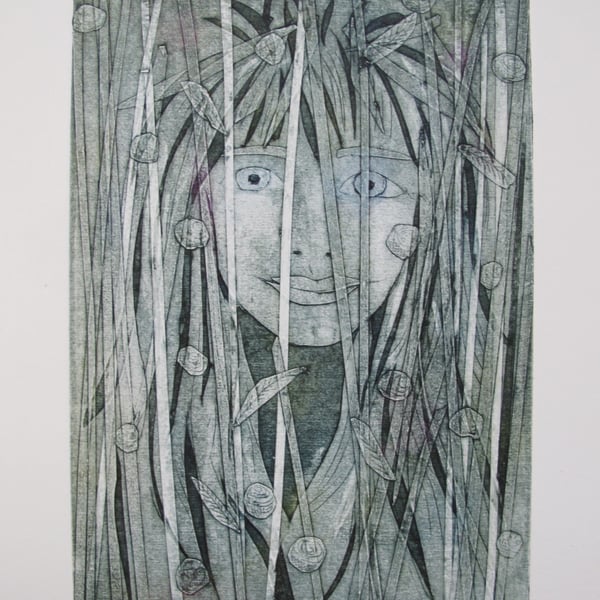 Shimmering Silver Lady  Original Collagraph Print