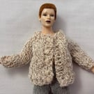 Tiny knitted tweed cardigan in miniature 12th scale for the dolls house