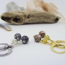 Ocean jasper grey brown hoop earrings silver gold gemstone 2 pairs neutral