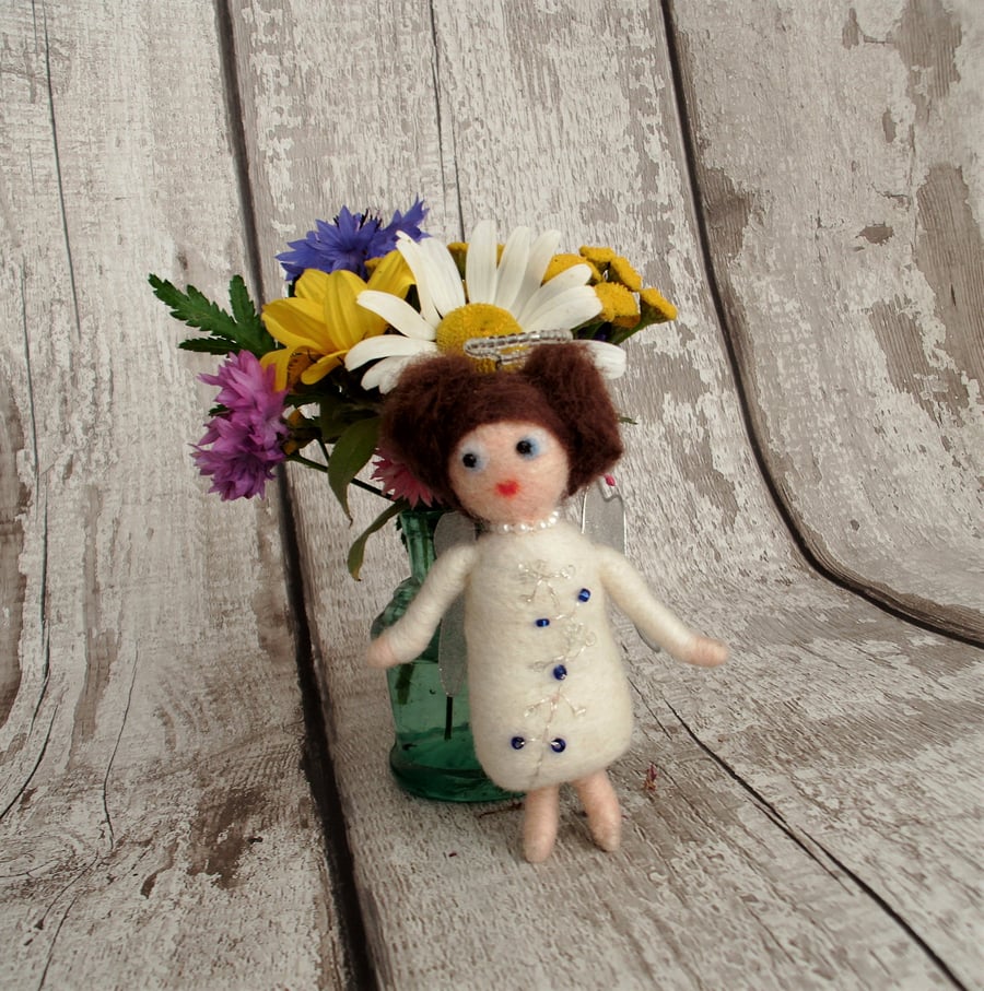 White Christmas angel,tree decoration,needle felted fairy,stocking filler