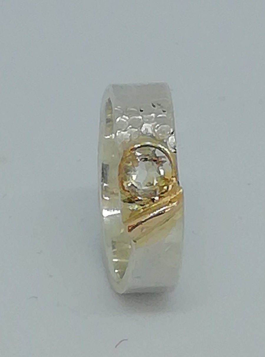 Silver and Gold Textured Diamond Engagement Ring Band