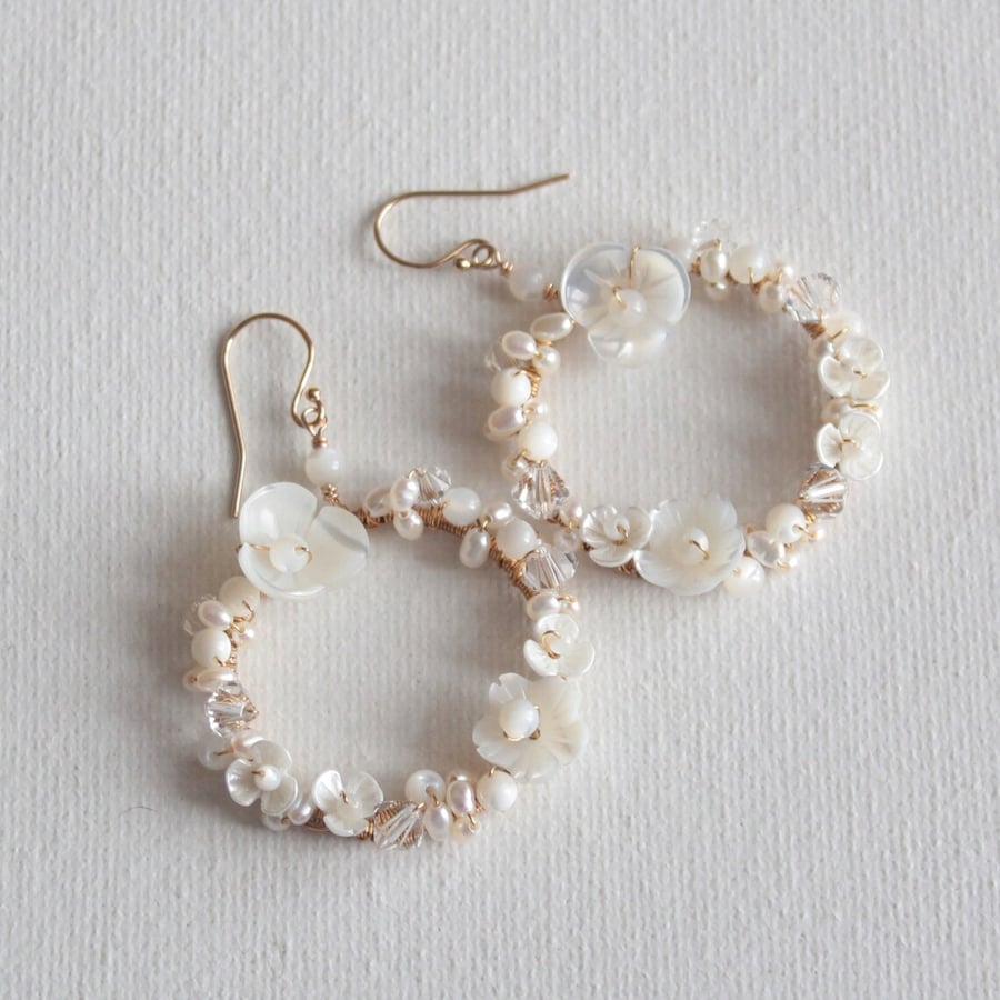 Floral hoop bridal earrings
