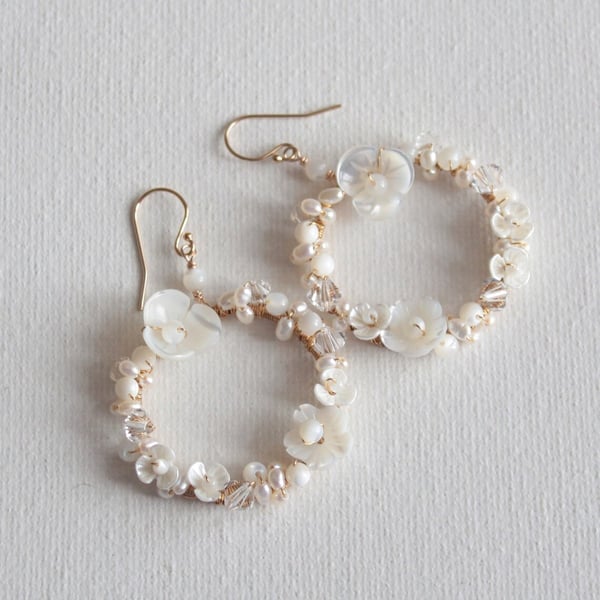 Floral hoop bridal earrings