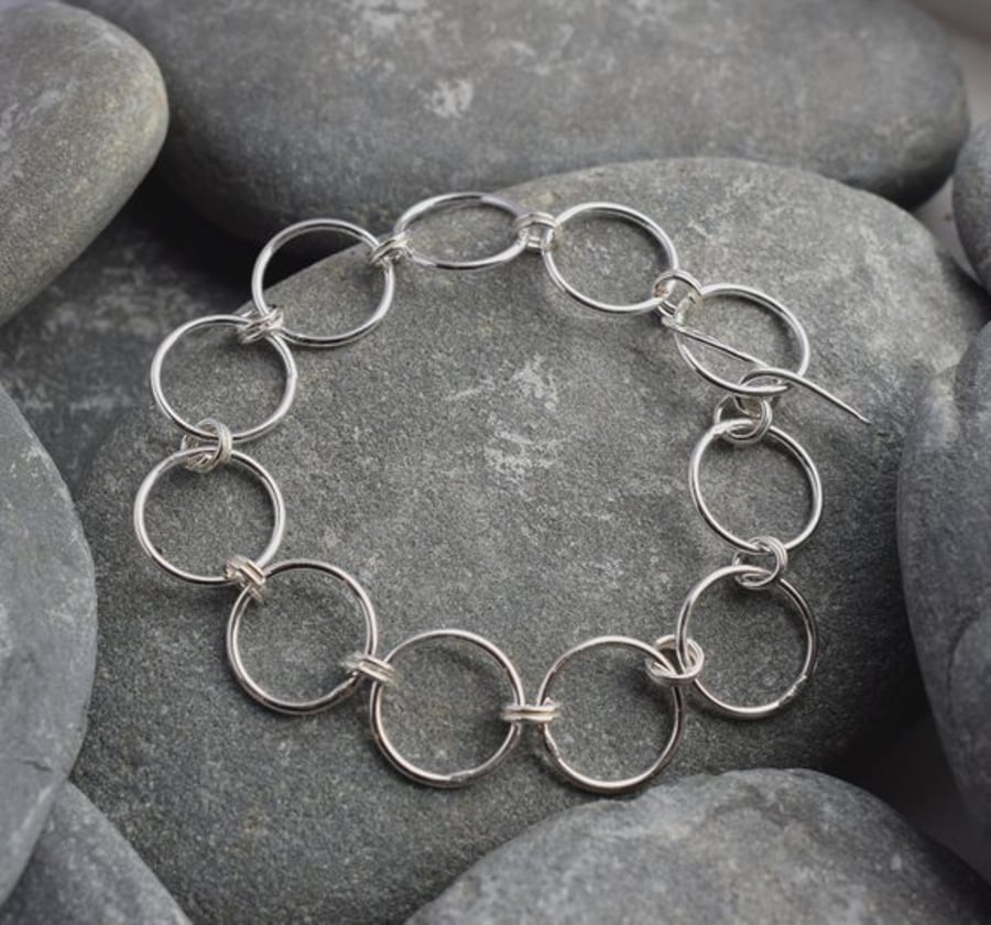 Sterling Silver Large Link Chain Bracelet, Modern, Contemporary, Minimalist