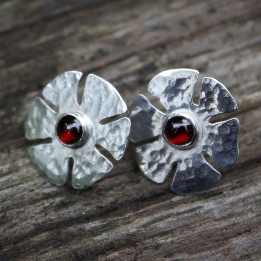 Silver and Garnet Daisy Stud Earrings ,last pair reduced