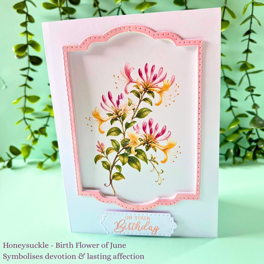 June Birth Flower Birthday Card - Honeysuckle - Handmade Botanical Greeting Card