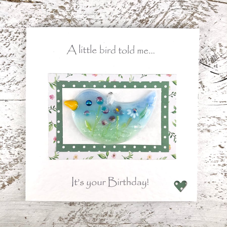 Birthday Card with Detachable Glass Meadow Bird