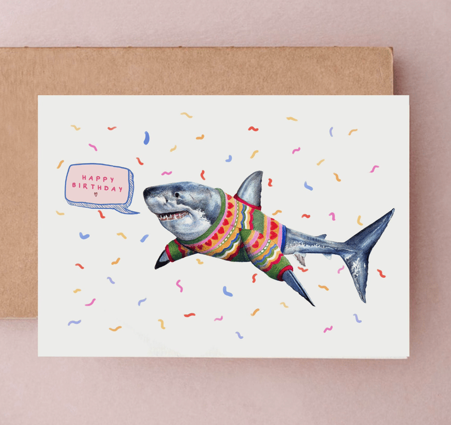 Shark Birthday Card - Birthday Cards, Birthday Cards for Him, Great White Shark