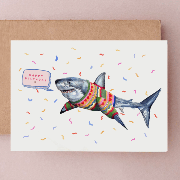 Shark Birthday Card - Birthday Cards, Birthday Cards for Him, Great White Shark