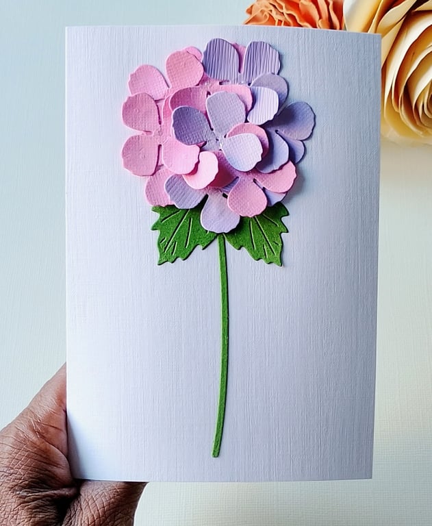 Lavender Pink Paper Hydrangea - Flower Shop Moments, Blank Handmade Floral Card 