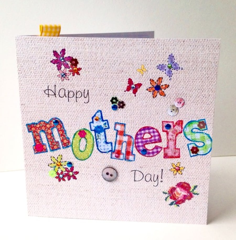 Mother's Day Greeting Card,Printed Applique Design,HandFinished Mothers Day Card