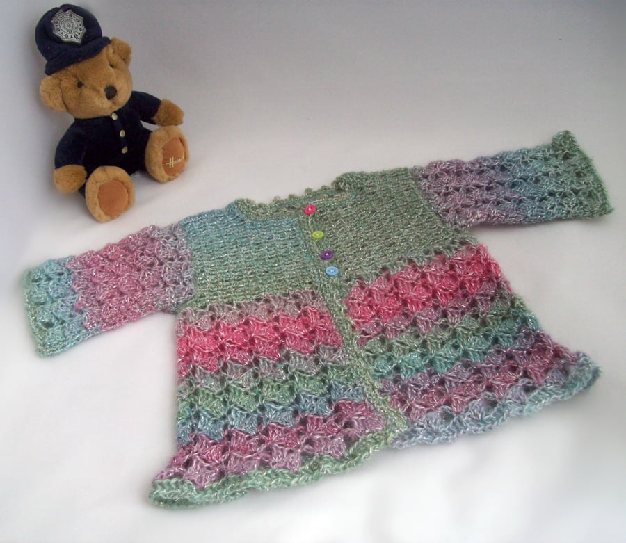 Green and Pink Baby Cardigan
