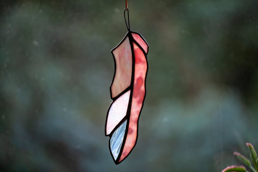 Stained Glass Flamingo Feather Suncatcher