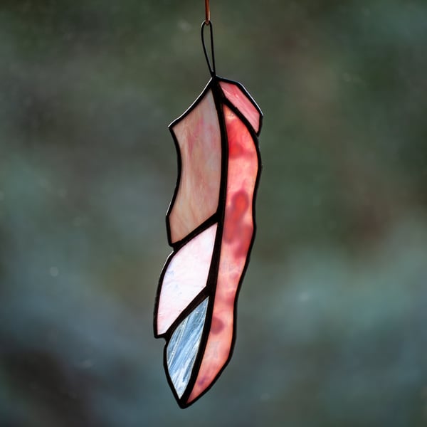 Stained Glass Flamingo Feather Suncatcher