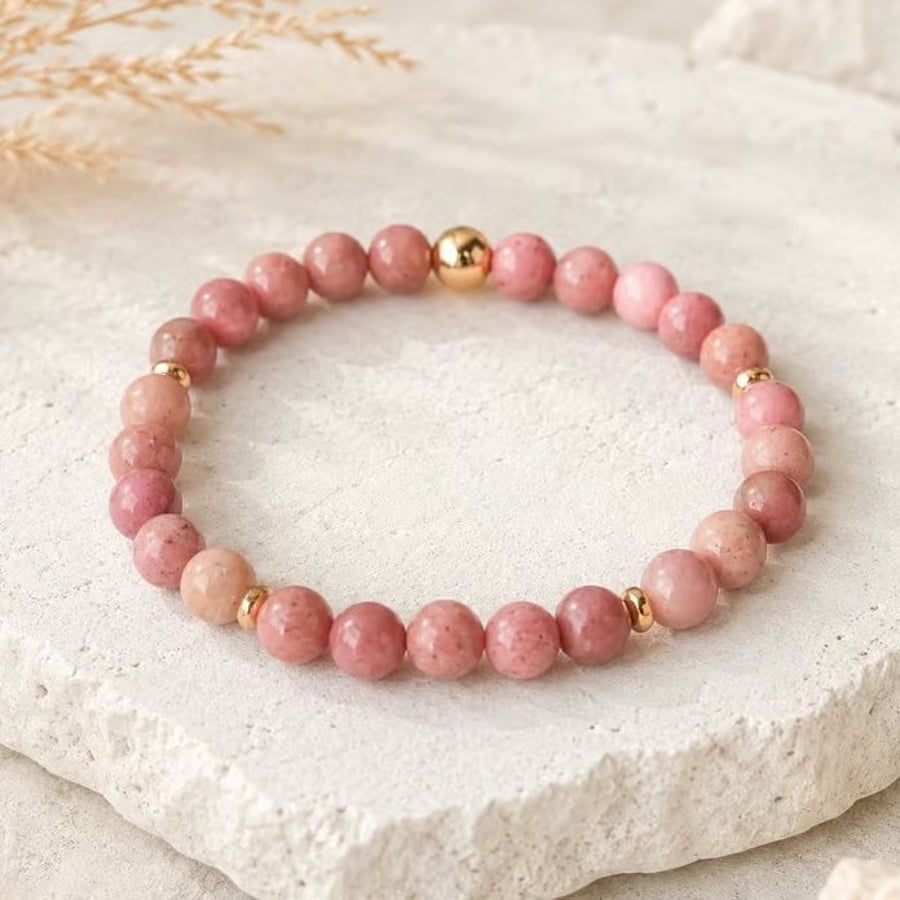 Love & Compassion Rhodonite Bracelet - Handmade Gift with Crystal Meaning Card