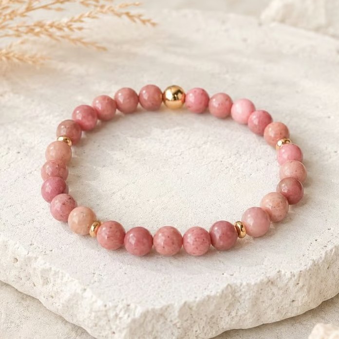 Love & Compassion Rhodonite Bracelet - Handmade Gift with Crystal Meaning Card