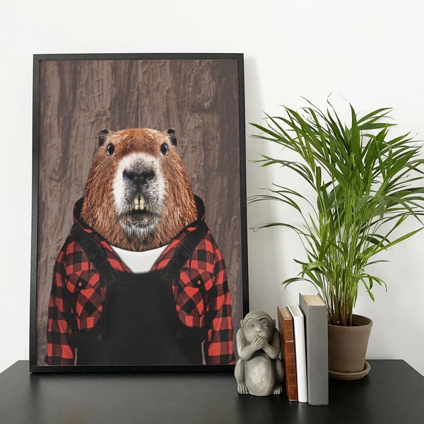 Beaver in clothes print: Tree bark (Animalyser)