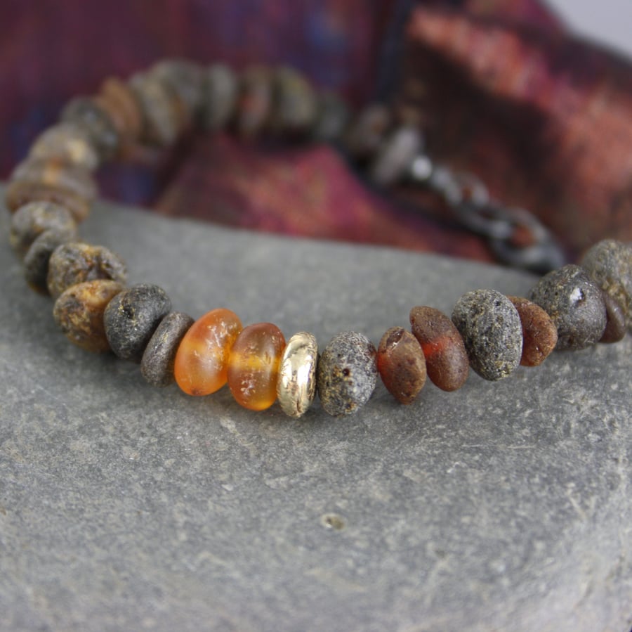 Raw Amber ,gold and silver bracelet.