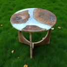 Walnut & Pearl Epoxy Table – Silver Fractal Inlay, Handmade Accent