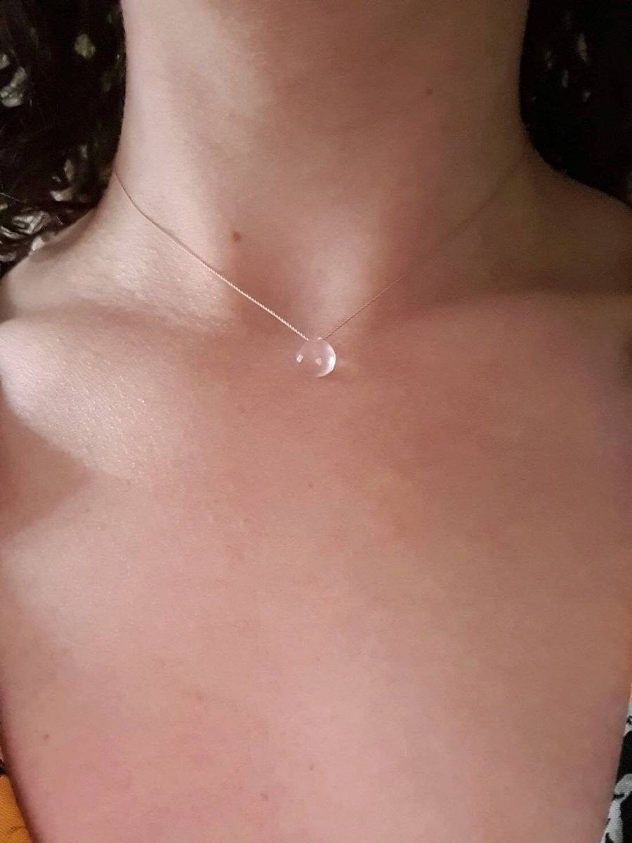 Rose quartz and fine silk cord necklace, minimalist floating gemstone necklace 