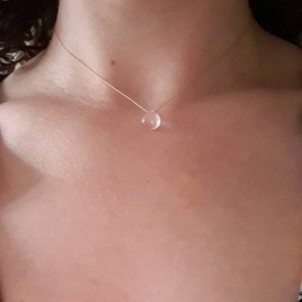 Rose quartz and fine silk cord necklace, minimalist floating gemstone necklace 