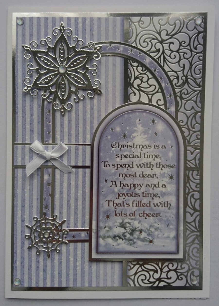 Christmas Card Christmas Is A Special Time Silver Snowflake 3D Luxury Handmade