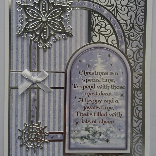 Christmas Card Christmas Is A Special Time Silver Snowflake 3D Luxury Handmade
