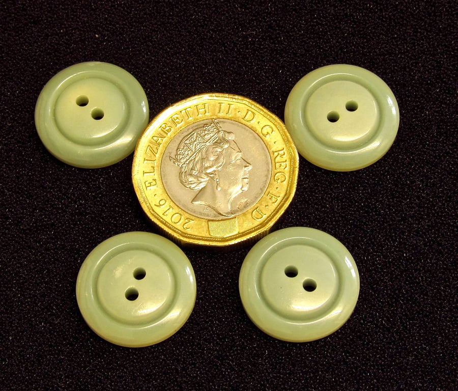 Vintage Buttons: Light Olive Green 2x holes, 4x 16mm