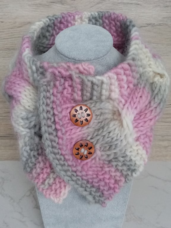 Cable Knit Neck Warmer in Misty Pink 100% pure wool 