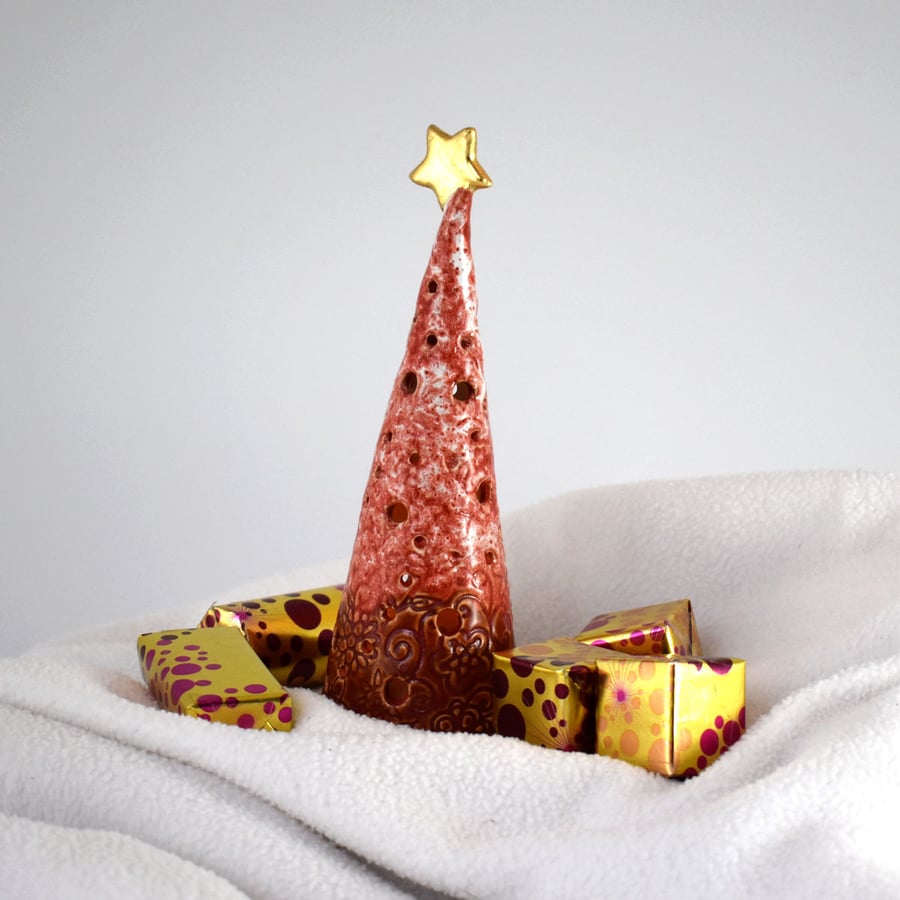 18-502 Ceramic Christmas Tree Tea Light Holder (Free UK postage)