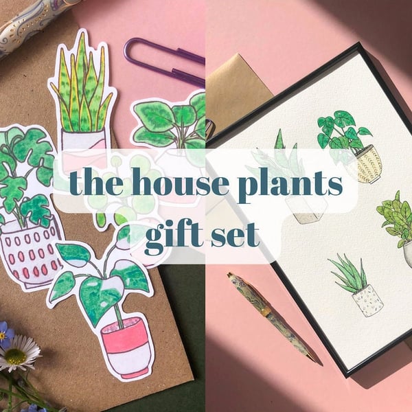 House Plants Gift Set - Eco Friendly Gift, Print & Stickers: Beautiful Bundle!